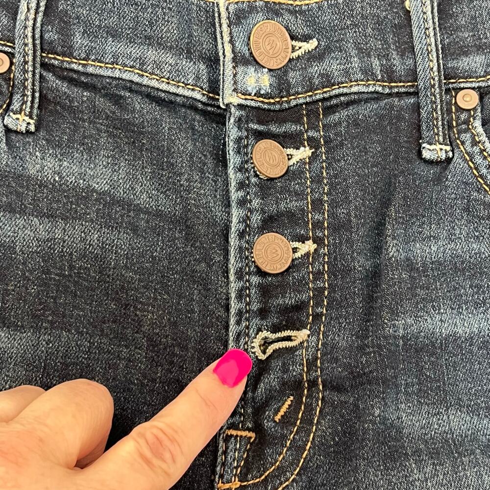 Mother The Pixie Dropout Button Fly Denim Jeans Distressed Size 24 Edgy Grunge‎ - Picture 5 of 16
